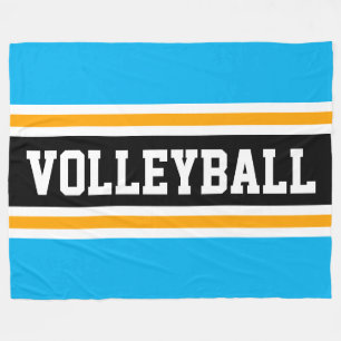 VOLLEYBALL Bright Sky Blue Orange Black Stripes Fleece Blanket