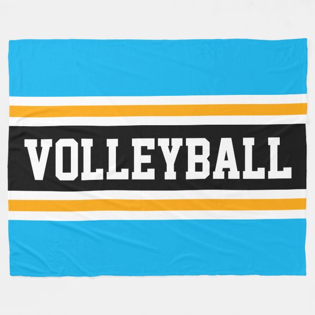 VOLLEYBALL Bright Sky Blue Orange Black Stripes Fleece Blanket (Front (Horizontal))