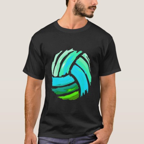 Volleyball Brush Stroke Blue Green Ball For Ns T_Shirt