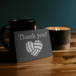 Volleyball chalkboard heart letterpress thank you card