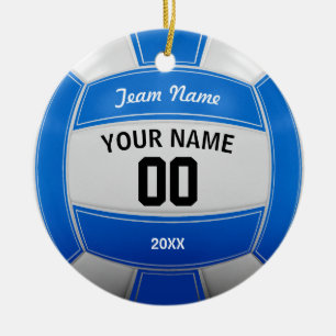 Volleyball Christmas Blue Ceramic Ornament