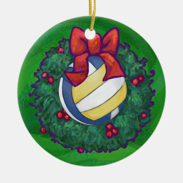 Volleyball Christmas Ceramic Ornament (Front)