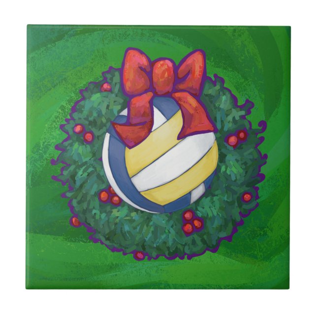 Volleyball Christmas Ceramic Tile (Front)