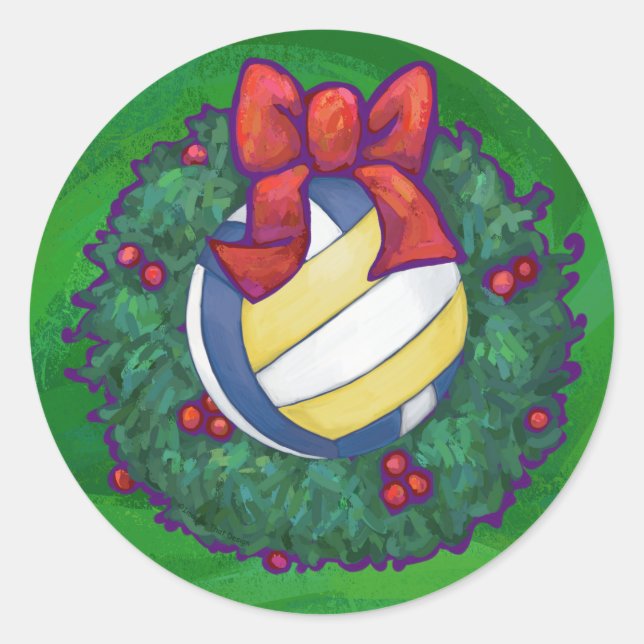 Volleyball Christmas Classic Round Sticker (Front)