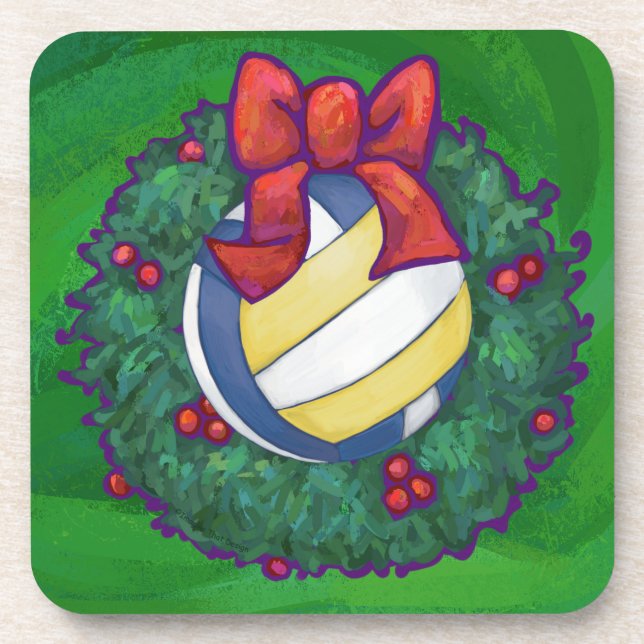 Volleyball Christmas Drink Coaster (Front)