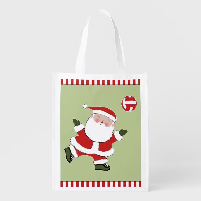 Volleyball Christmas Holiday Gift Grocery Bag (Front)