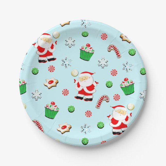 Volleyball Christmas Holiday Paper Plates (Front)