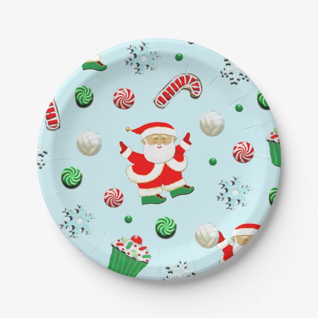 Volleyball Christmas Paper Plates (Front)