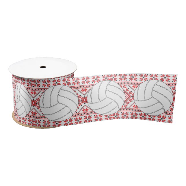 Volleyball Christmas Pattern Sports Player / Coach Satin Ribbon (Spool)
