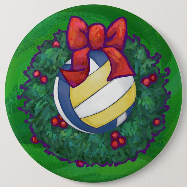 Volleyball Christmas Pinback Button (Front)