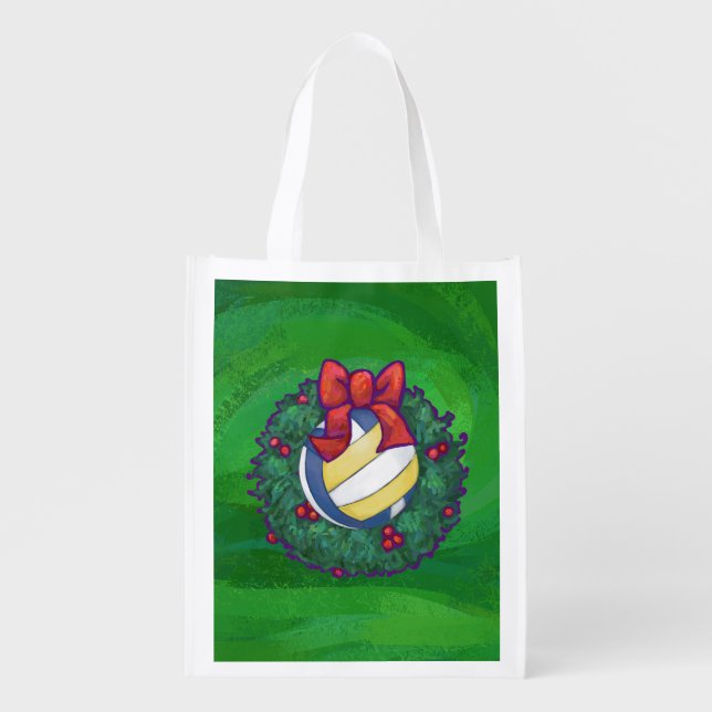 Volleyball Christmas Reusable Grocery Bag (Front)