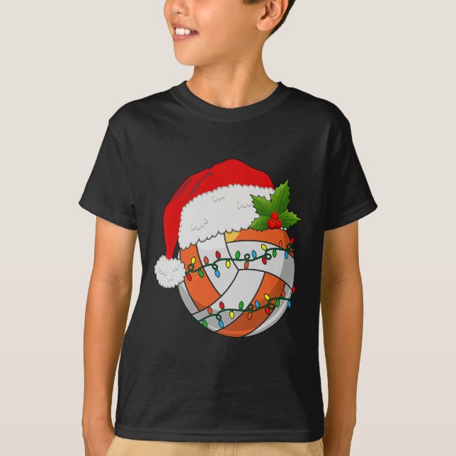 Volleyball Christmas Santa Hat Women Men Tennis Lo T-Shirt (Front)