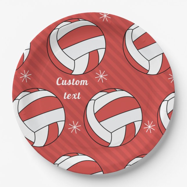Volleyball Christmas Striped Festive Ball Snow Fun Paper Plates (Front)