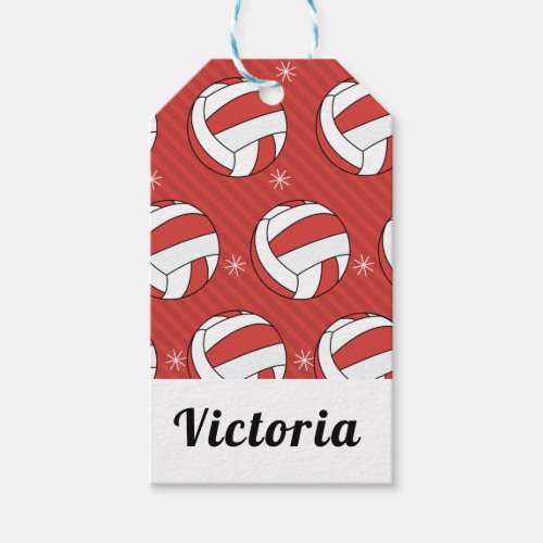 Volleyball Christmas Striped Festive Ball  Snow Gift Tags