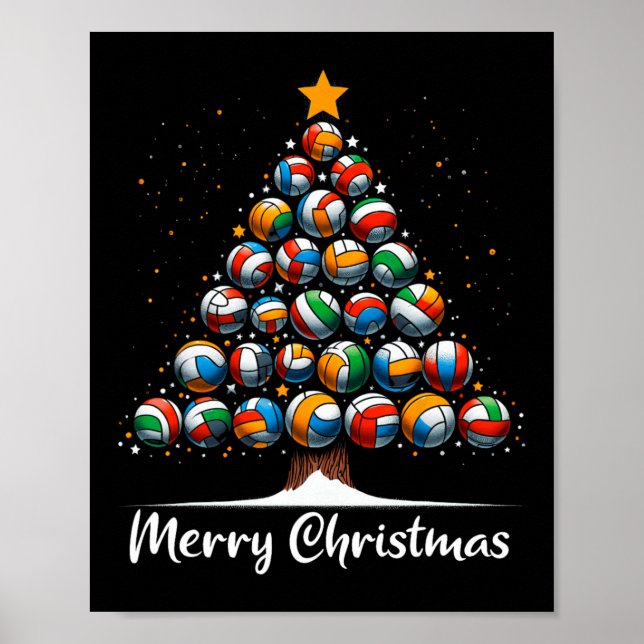 Volleyball Christmas Tree Lights Cute Volleyball P Poster (Front)