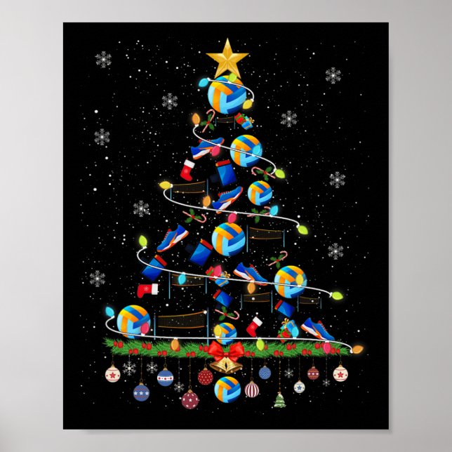 Volleyball Christmas Tree Lights Funny Xmas Sports Poster (Front)