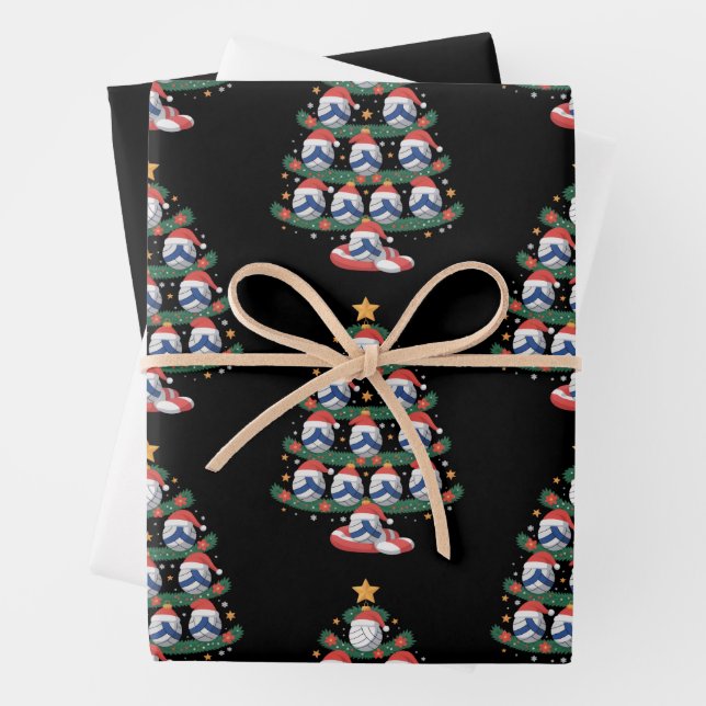 Volleyball Christmas Tree Lights Sports Player  Wrapping Paper Sheets (In situ)
