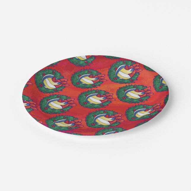 Volleyball Christmas Wreath Paper Plates (Angled)