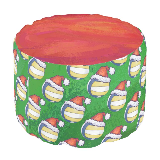 Volleyball Christmas Wreath Pouf (Angled Back)