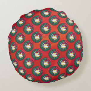 Volleyball Christmas Wreath Round Pillow
