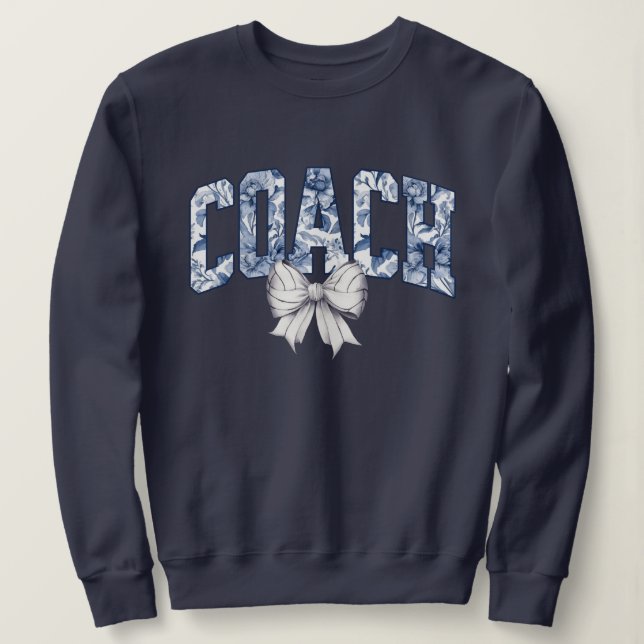 Volleyball Coach Blue Floral Bow Sweatshirt (Design Front)