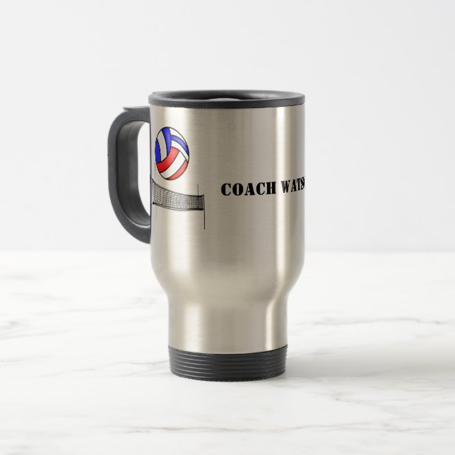 Volleyball Coach Custom Name Travel Mug (Front Left)