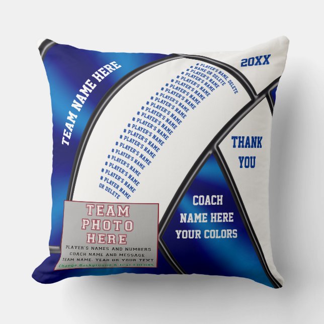 Volleyball Coach Gifts, Team Photo, Player's Names Throw Pillow (Front)