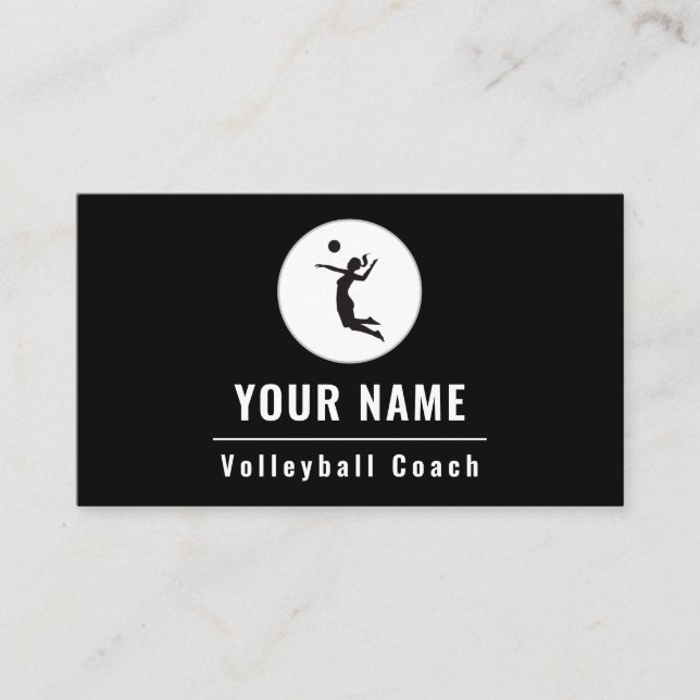 Volleyball Coach Instructor Classy Black & White Business Card (Front)