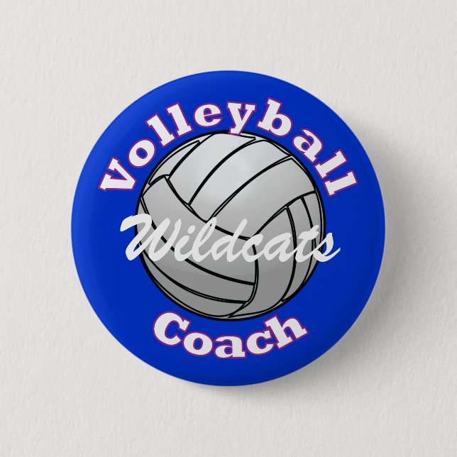 Volleyball Coach on Blue Pinback Button (Front)