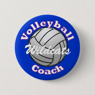 Volleyball Coach on Blue Pinback Button