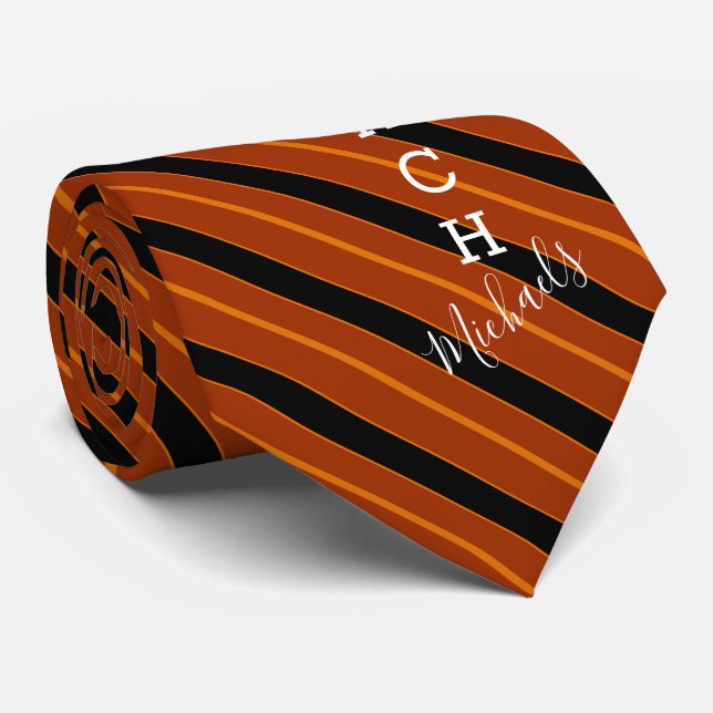 Volleyball Coach Signature Name Orange|Blk Striped Neck Tie (Rolled)