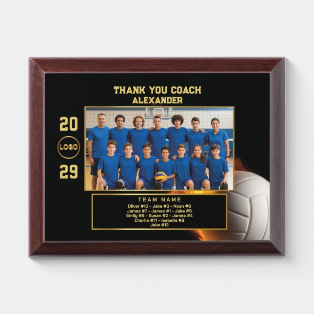 Volleyball Coach Thank You with Custom Team Photo Award Plaque (Horizontal)