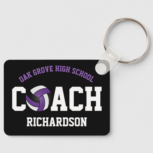 Volleyball Coach with Player's Names - Purple  Keychain (Front)