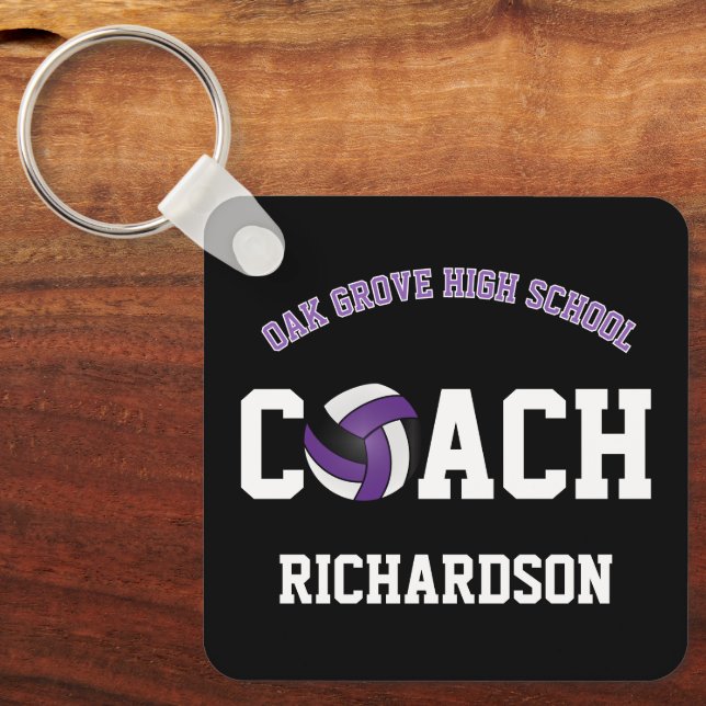 Volleyball Coach with Player's Names - Purple  Keychain (Front)