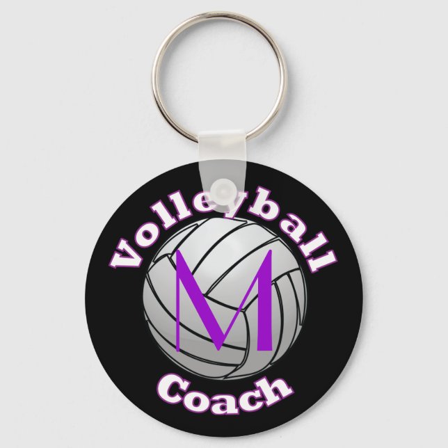 Volleyball Coach with Purple Initial Keychain (Front)