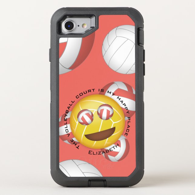 volleyball court happy place emoji otterbox iPhone case (Back)