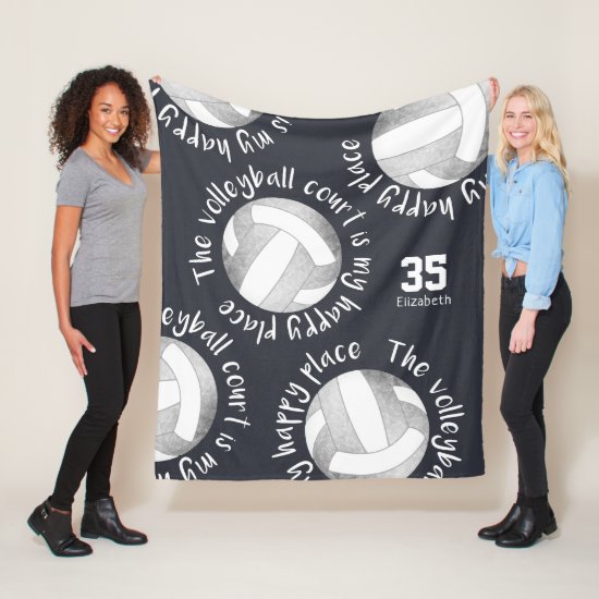 volleyball court happy place gray white charcoal fleece blanket