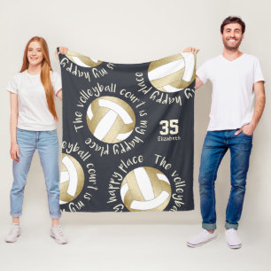 volleyball court happy place muted gold charcoal fleece blanket
