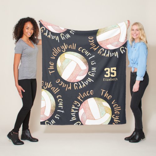 volleyball court happy place pale pastel charcoal  fleece blanket