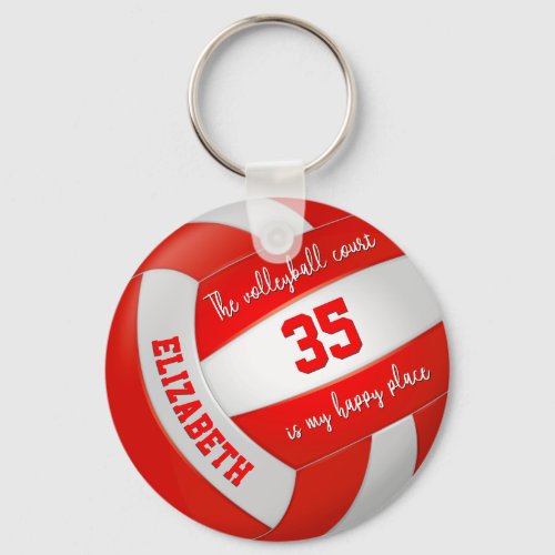 volleyball court my happy place girls red white keychain