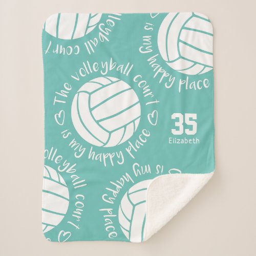 volleyball court my happy place girly typography sherpa blanket