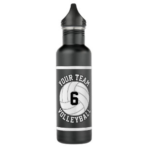 Volleyball Custom Team Name & Player Number Black Stainless Steel Water Bottle