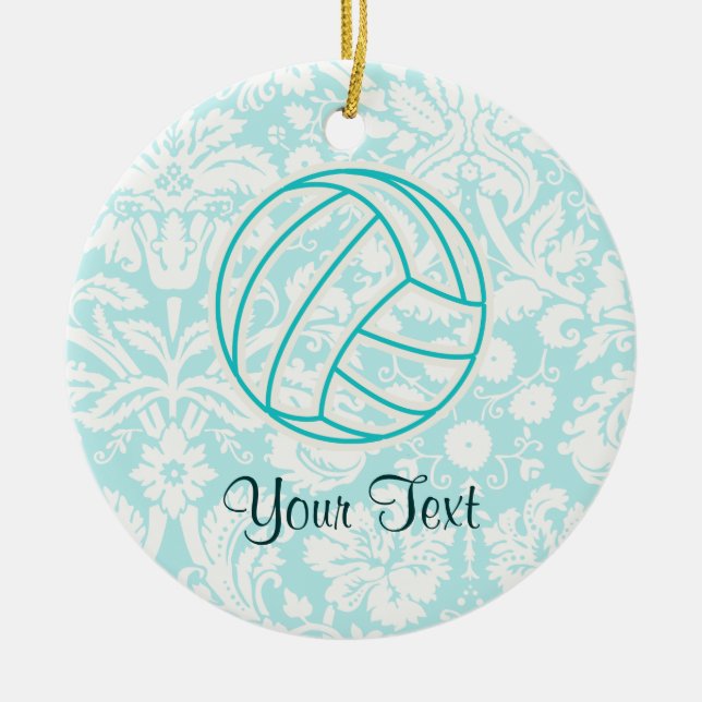Volleyball; Cute Teal Ceramic Ornament (Front)