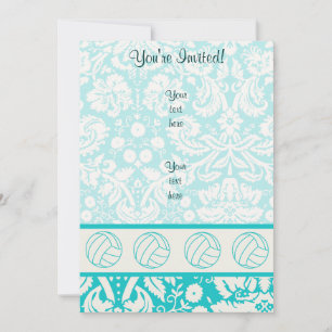 Volleyball; Cute Teal Invitation