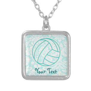 Volleyball; Cute Teal Silver Plated Necklace