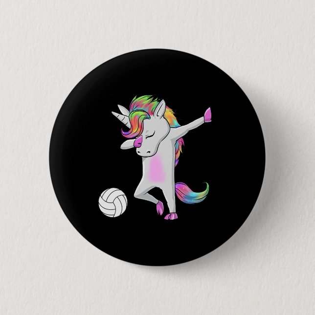Volleyball Dabbing Unicorn Funny Dab Dance Spoprts Button (Front)
