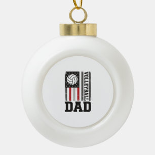 Volleyball Dad American Flag Vintage Engraving Des Ceramic Ball Christmas Ornament