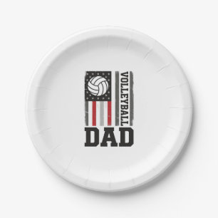 Volleyball Dad American Flag Vintage Engraving Des Paper Plates