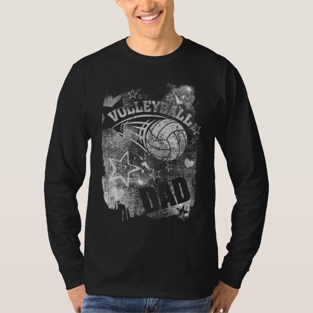 Volleyball Dad, Black Grunge Volleyball T-Shirt (Front)