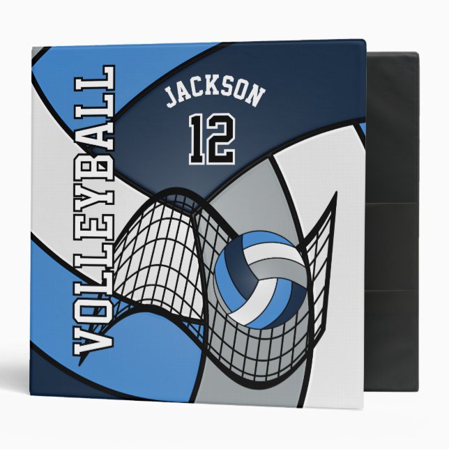 Volleyball - Dark Blue, Blue, Gray and White  3 Ring Binder (Front/Inside)